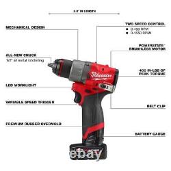 Milwaukee Drill/Driver Kit 1/2 + Ratchet 3/8 12V Li-Ion Brushless Cordless