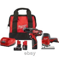 Milwaukee Drill/Driver Kit 3/8 in 12-Volt Cordless with Jig Saw 6.0 Ah XC Battery