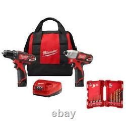Milwaukee Drill/Impact Driver Combo Kit (2-Tool) with Drill Bit Set (15-Piece)