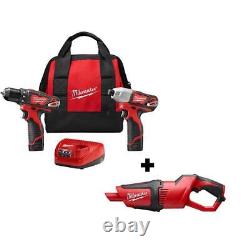 Milwaukee Impact Driver Combo Kit With M12 Cordless Vacuum Cordless Red(2-Tool)