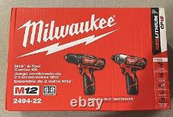 Milwaukee M12 12V Cordless Drill Driver/Impact Driver 2-Tool Combo Kit (2494-22)