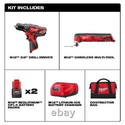 Milwaukee M12 12V Cordless Drill/Driver, Multi-Tool. (2)Battery, Charger, Bag NEW