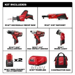 Milwaukee M12 Cordless Mechanics Combo Kit 5 Tools with Tool Bag Lithium 12v