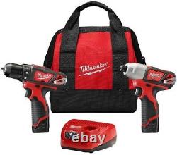 Milwaukee M12 Drill/Impact Drivers (2-Tool) (2) 1.5Ah Batteries Charger Tool Bag