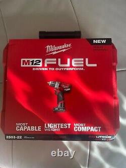 Milwaukee M12 Fuel 12V 1/2 Brushless Drill/Driver Kit 2503-22 with 2.0 & XC4.0