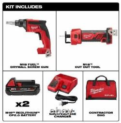 Milwaukee M18 Drywall Screw Gun Kit and Cut Out Tool Red Lithium 2.0 Batterypack