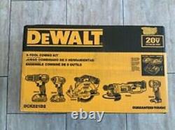NEW DEWALT 20V MAX CORDLESS Compact 5 Tool Kit WITH CASE DCK521D2 New