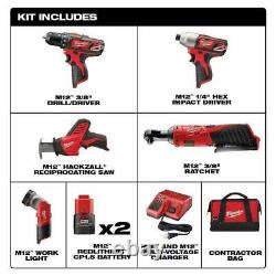 NEW MILWAUKEE 12-V Cordless Combo Kit (5-Tool) with 2 1.5 Ah Batteries & Charger
