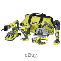 NEW Ryobi P884 One+Plus18V BatteryLithium Ion Ultimate Combo Kit 6-Tool/w lights