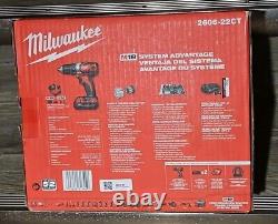 New Milwaukee M18 Compact 1/2 Drill/Driver Kit 2606-22CT 2 Batteries Charger +