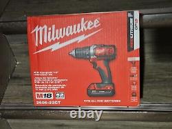 New Milwaukee M18 Compact 1/2 Drill/Driver Kit 2606-22CT 2 Batteries Charger +