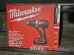 New Milwaukee M18 Compact 1/2 Drill/Driver Kit 2606-22CT 2 Batteries Charger +