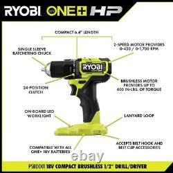 ONE+ HP 18V Brushless Cordless Compact 1/2 In. Drill/Driver Kit with (2) 1.5 Ah