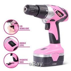 Pink Ladies Power Tool Combo Set Cordless Drill Driver Electric Screwdriver Kit