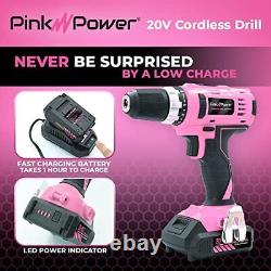 Pink Power Pink Drill Set for Women 20V Cordless Drill Driver Tool Kit for Wo