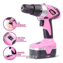 Pink Power Tool Kit with 18V Cordless Drill Driver and Electric Screwdriver Fu