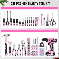 Pink Tool Kit 236-Piece with Cordless 20V 2000mAh Power Drill Driver, Lady's