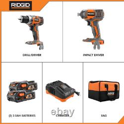 RIDGID 18v Cordless Drill Driver and Impact Driver 2-Tool Combo R96021 Used