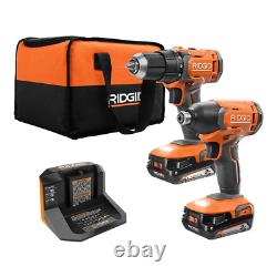 RIDGID Combo Kit Drill and Impact Driver 18V Cordless 2-Tool Batteries Charger