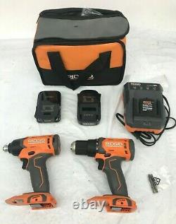 RIDGID R9272 18V Cordless 2-Tool Combo Kit with (2)Batteries, Charger, & Bag, GR