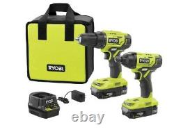 RYOBI 18V Cordless 2-Tool Combo Kit with Drill/Driver, (2) Batteries, Charger, Bag