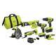 Ryobi 6 Tool Combo Kit 18 Volt One+ Lithium Ion Cordless Batteries Charger Bag