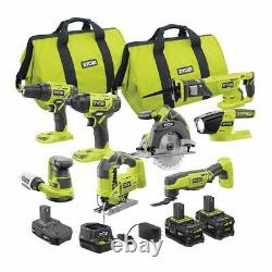 RYOBI Combo Kit 18-Volt Lithium-Ion Cordless Brushed Charger Battery (8-Tool)
