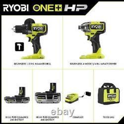 RYOBI Combo Kit Hammer Drill 1/2 & 1/4 4Mode Impact Driver 18V Cordless 2-Tool