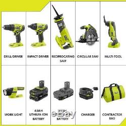 RYOBI ONE+ Lithium-Ion Cordless 6-Tool Combo Kit with 2 Batteries, Charger, Bag