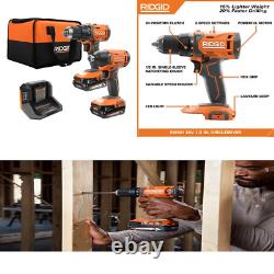 Rigid Cordless 2 Tool Combo Drill Impact Driver Kit 2 Batteries Charger Bag Home