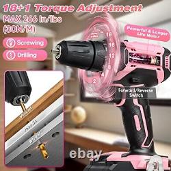 SHALL 247Pcs 20V Cordless Drill Driver & Household Tool Kit for Women Pink Po