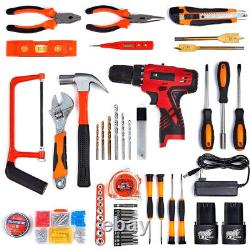 Tool Set Drill Cordless Household Power Tools with Driver Hammer Wrenches Pliers