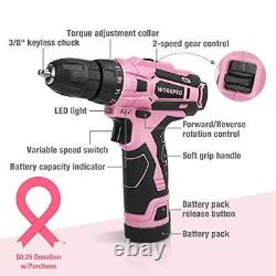 WORKPRO 12V Pink Cordless Drill Driver and Home Tool Kit 61-Piece Hand Tool S