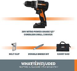 WX102L. 9 20V Power Share 1/2 Cordless Drill/Driver with Brushless Motor Tool O