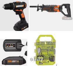 Worx? DRILL DRIVER WX108L & RECIPROCATING SAW WX500L /20v Battery, Charger, Bits