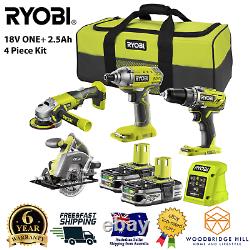 4pc Ryobi One + 18v Combo Sans Fil Power Tool Kit Drill Pilote Circulaire Grind Scie
