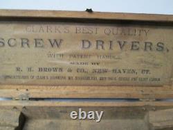 Antique Clark R. H. Brown Screw Driver Ensemble Avec Boîte En Bois Rare