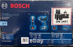 Bosch 18v 2 Outils Combo Impact Et Perceuse/conducteur Avec 2 Batteries Chargeur Gxl18v-26b22