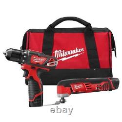 Ensemble combo Milwaukee perceuse-visseuse/outil multifonction avec batterie et sac à outils sans fil 12 volts