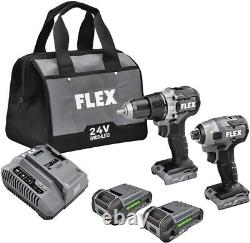 Ensemble combo de 2 outils sans balai Flex FXM201-2A 24V, perceuse-visseuse et visseuse à percussion