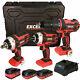 Excel 18v Cordless 3 Piece Power Tool Kit + 3 X Batteries Charger & Case Exl5146