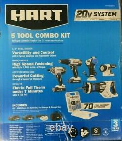 Hart 20-volt 5-tool Kit Avec 70-piece Accessory Set + 2 Lithium-ion Batterie Nouveau
