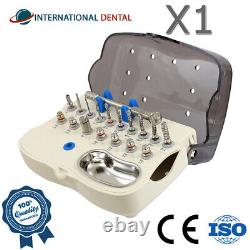 Kit chirurgical moyen pour implants dentaires avec des clés hexagonales, des forets, un instrument à cliquet et un outil.