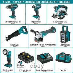 Kit combo d'outils Makita 7 pièces Marteau Perceuse à percussion 18V Lithium-Ion sans fil XT704