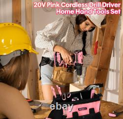 Kit de perceuse-visseuse sans fil 20V de 247 pièces et outils ménagers pour femmes, électrique rose