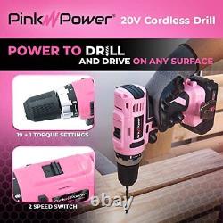 Pink Power Pink Drill Set Pour Femmes 20v Sans Fil Drill Driver Kit Pour Wo