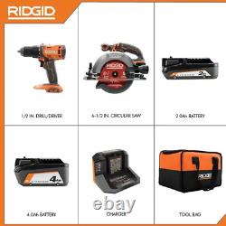 Ridgid 18v Sans Fil Perceuse/conducteur Et Scie Circulaire Combo Kit Avec Batterie Et Sac