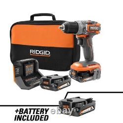 Ridgid 1/2 Hammer Drill/driver Kit 18v Subcompact Avec Batterie + Chargeur + Sac D'outils