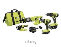 Ryobi 18-volt One+ Lithium-ion Combo 4 Tool Kit P1818 New With Batteries