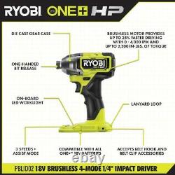 Ryobi Combo Kit Hammer Perceuse 1/2 Et 1/4 4mode Impact Driver 18v Sans Fil 2 Outils